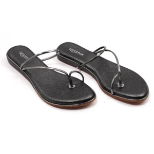 Liquitus Gunmetal Minimalist Flat Sandals for Women | 1-Inch Heel | Premium TPR Sole