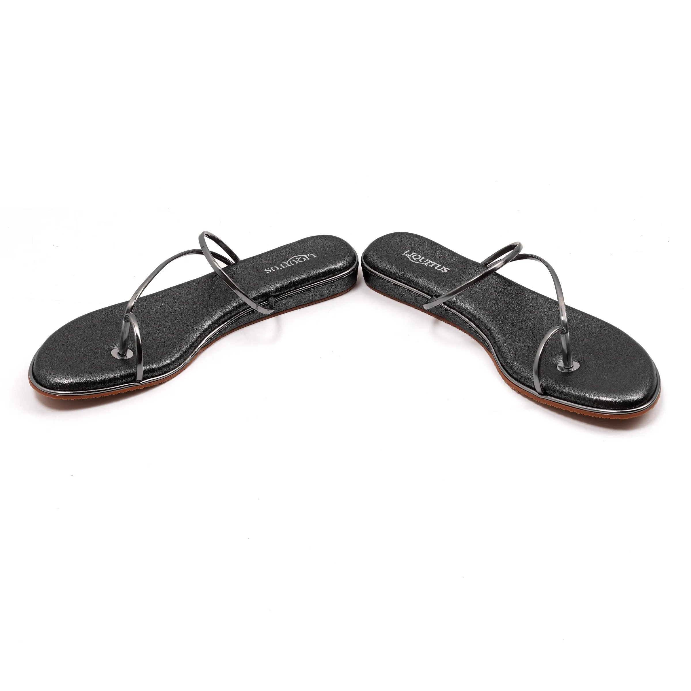 Liquitus Gunmetal Minimalist Flat Sandals for Women | 1-Inch Heel | Premium TPR Sole