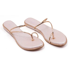 Liquitus Rose Gold Minimalist Flat Sandals for Women | 1-Inch Heel | Premium TPR Sole