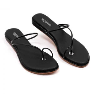 Liquitus Black Minimalist Flat Sandals for Women | 1-Inch Heel | TPR Sole