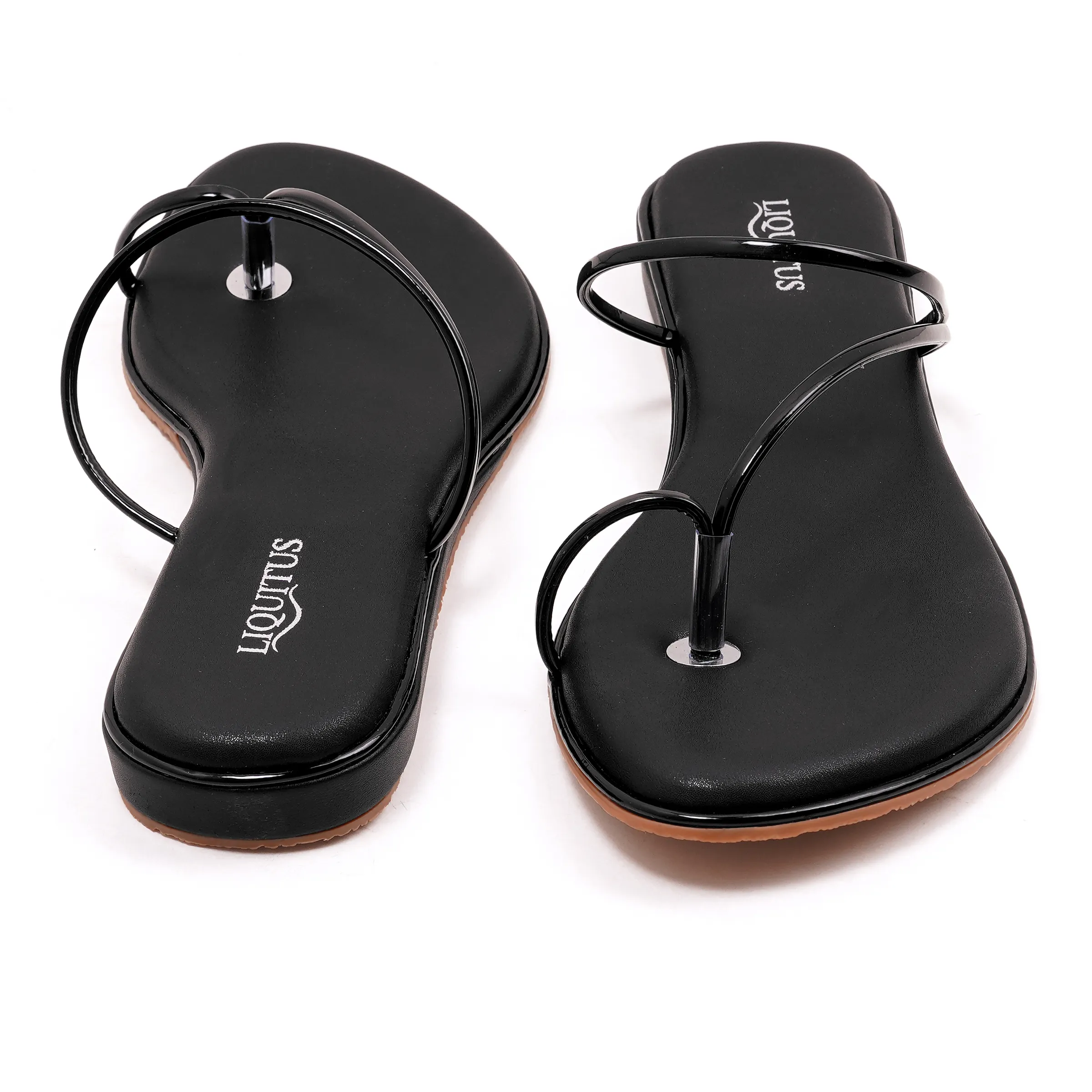 Liquitus Black Minimalist Flat Sandals for Women | 1-Inch Heel | TPR Sole