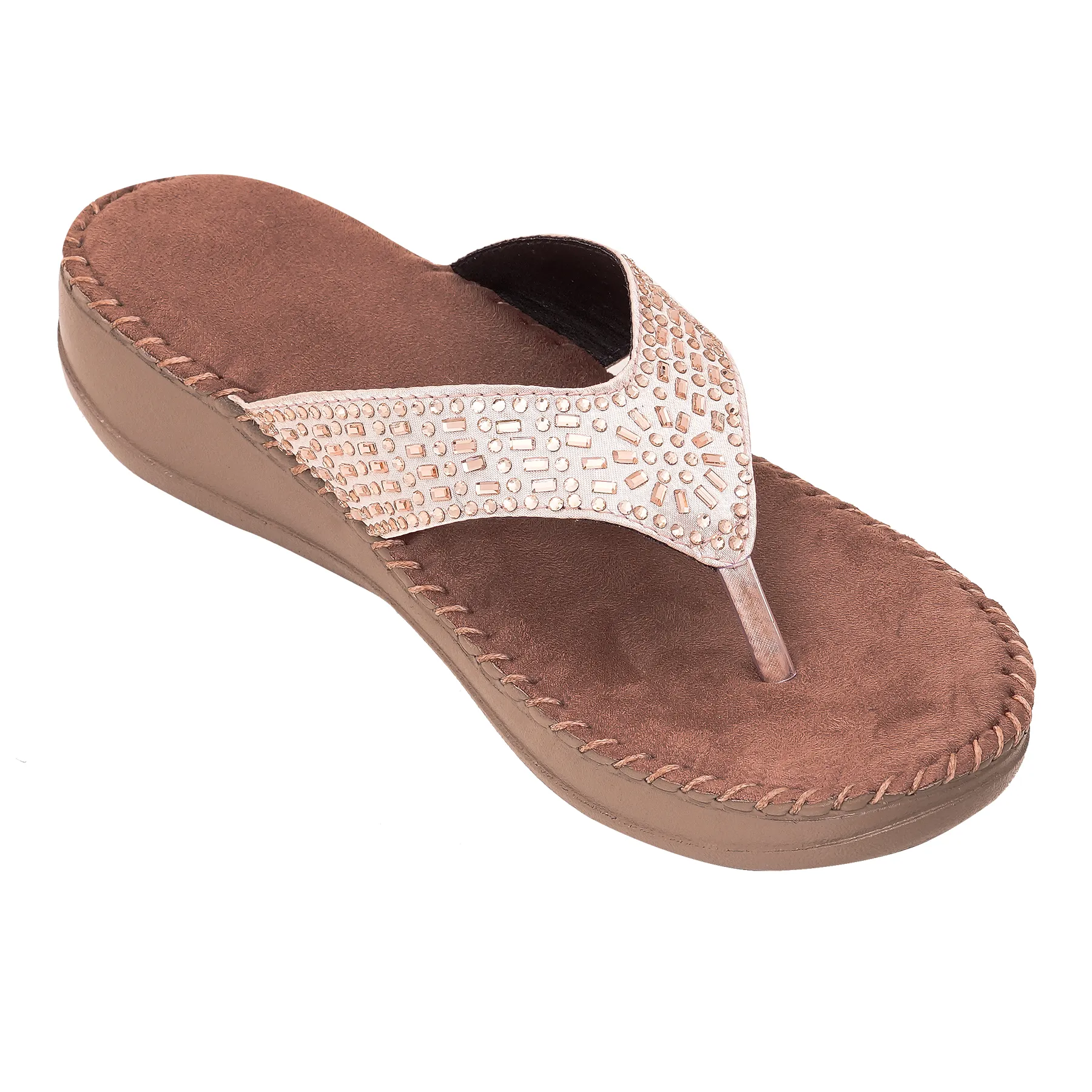 Liquitus OrthoCloud Hand Stiched Support Luxe Comfort Rose Gold Wellness Wedge Elegant Orthopaedic flip flop - Image 3