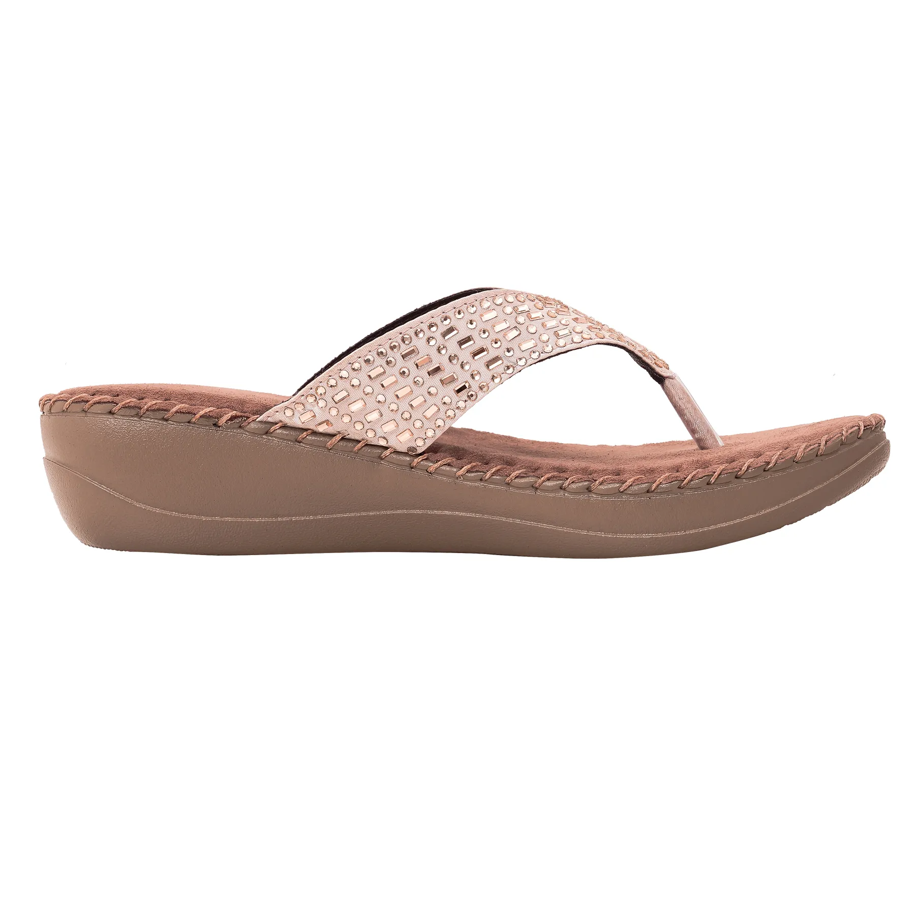 Liquitus OrthoCloud Hand Stiched Support Luxe Comfort Rose Gold Wellness Wedge Elegant Orthopaedic flip flop - Image 4