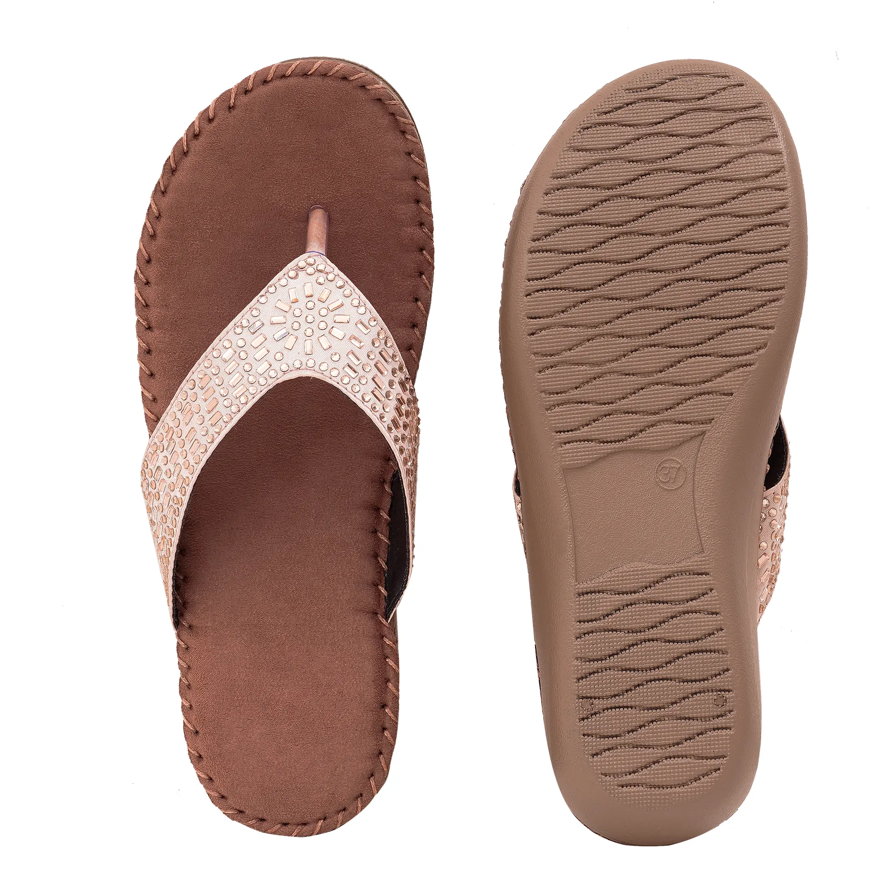 Liquitus OrthoCloud Hand Stiched Support Luxe Comfort Rose Gold Wellness Wedge Elegant Orthopaedic flip flop - Image 6