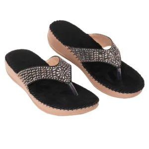 Liquitus OrthoCloud Support Hand Stiched  Black Luxe Comfort Noir Diamond Therapy Midnight Wellness Wedge Orthopaedic Flip Flop