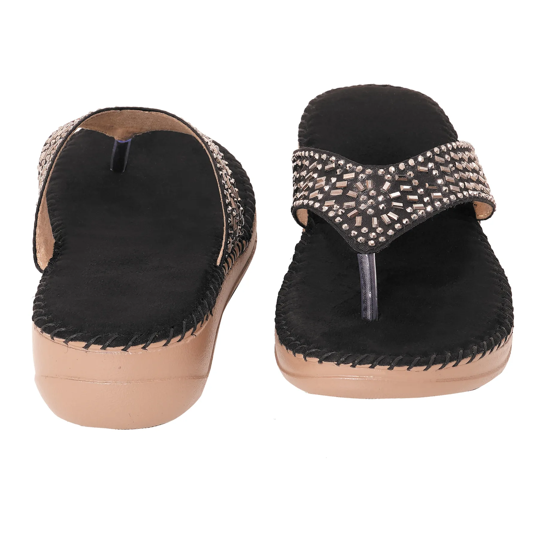 Liquitus OrthoCloud Support Hand Stiched  Black Luxe Comfort Noir Diamond Therapy Midnight Wellness Wedge Orthopaedic Flip Flop