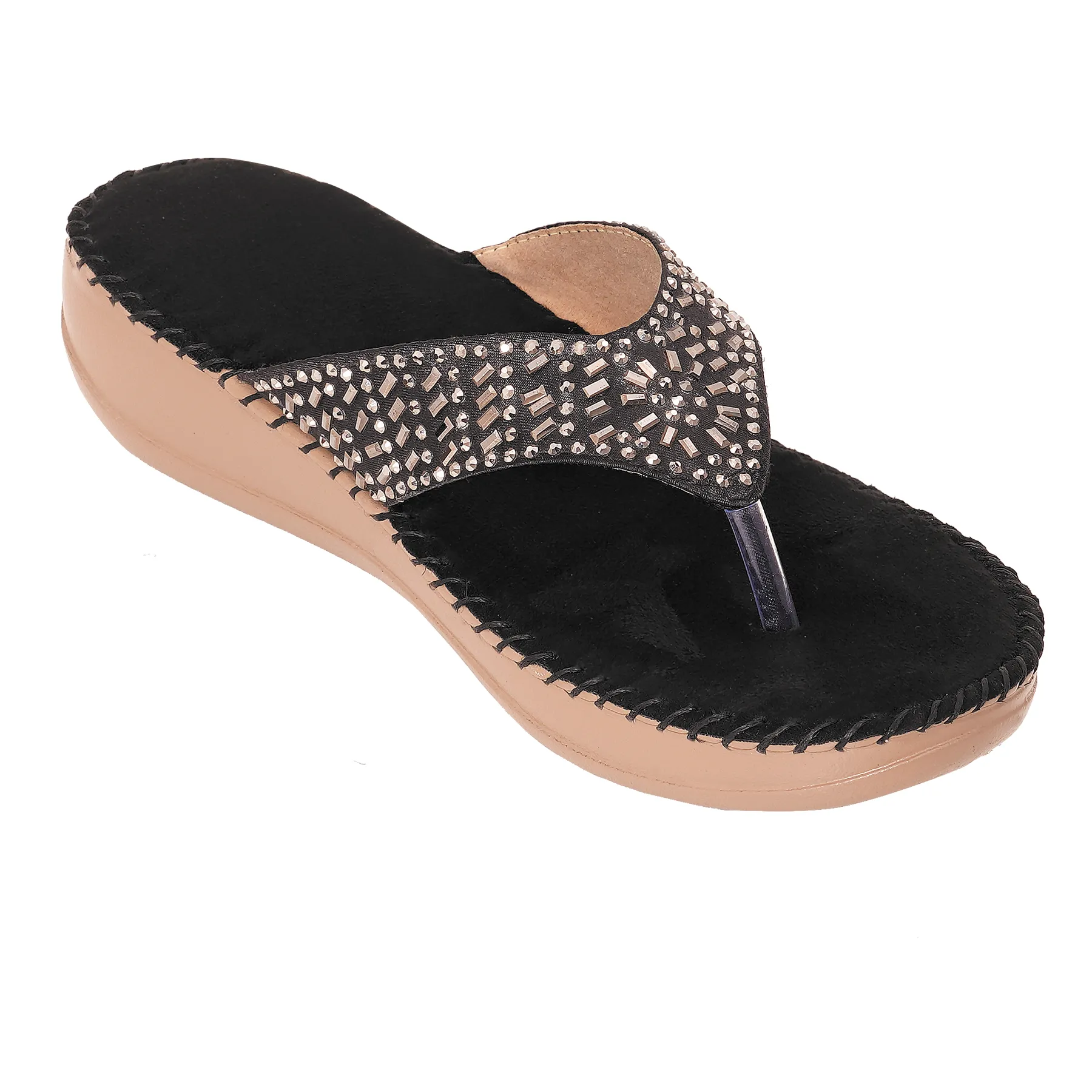 Liquitus OrthoCloud Support Hand Stiched Black Luxe Comfort Noir Diamond Therapy Midnight Wellness Wedge Orthopaedic Flip Flop - Image 3