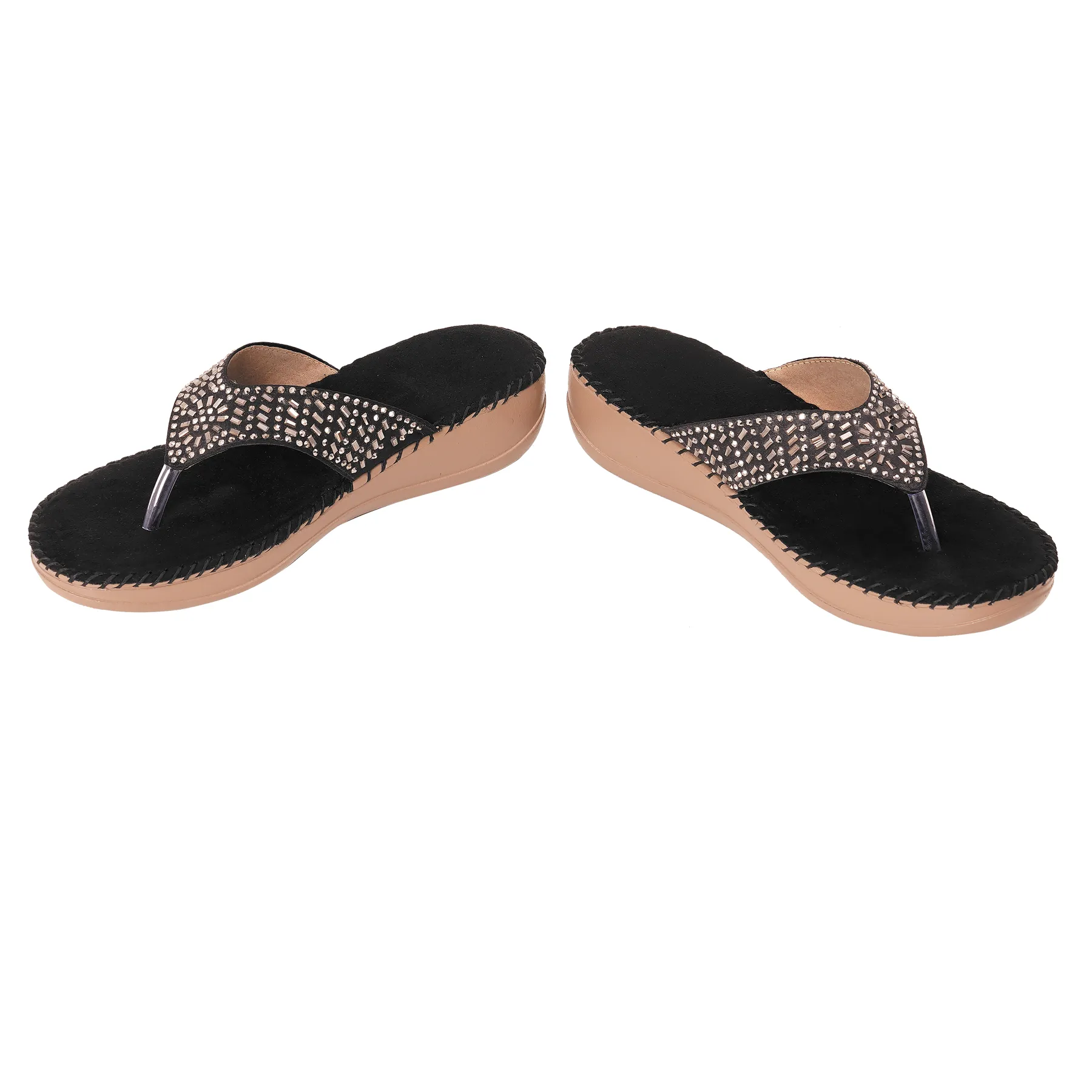 Liquitus OrthoCloud Support Hand Stiched Black Luxe Comfort Noir Diamond Therapy Midnight Wellness Wedge Orthopaedic Flip Flop - Image 5