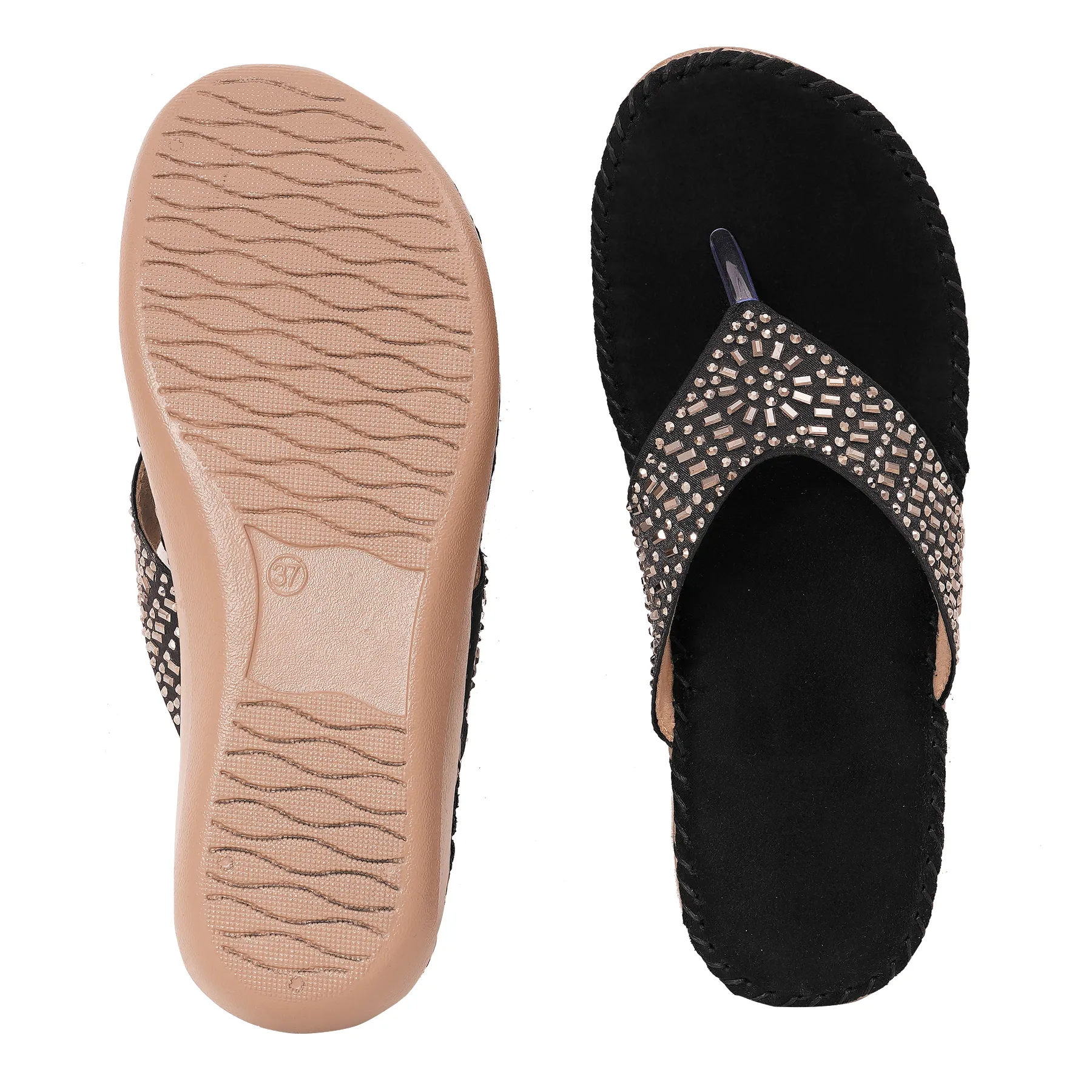 Liquitus OrthoCloud Support Hand Stiched Black Luxe Comfort Noir Diamond Therapy Midnight Wellness Wedge Orthopaedic Flip Flop - Image 6