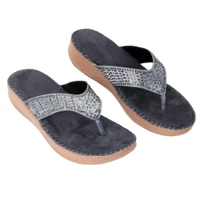 Liquitus OrthoCloud Support Hand Stiched  Luxe Comfort Steel Grey Pewter Velvet Therapy Flip Flop Slate Wellness Wedge Orthopaedic Flip Flop