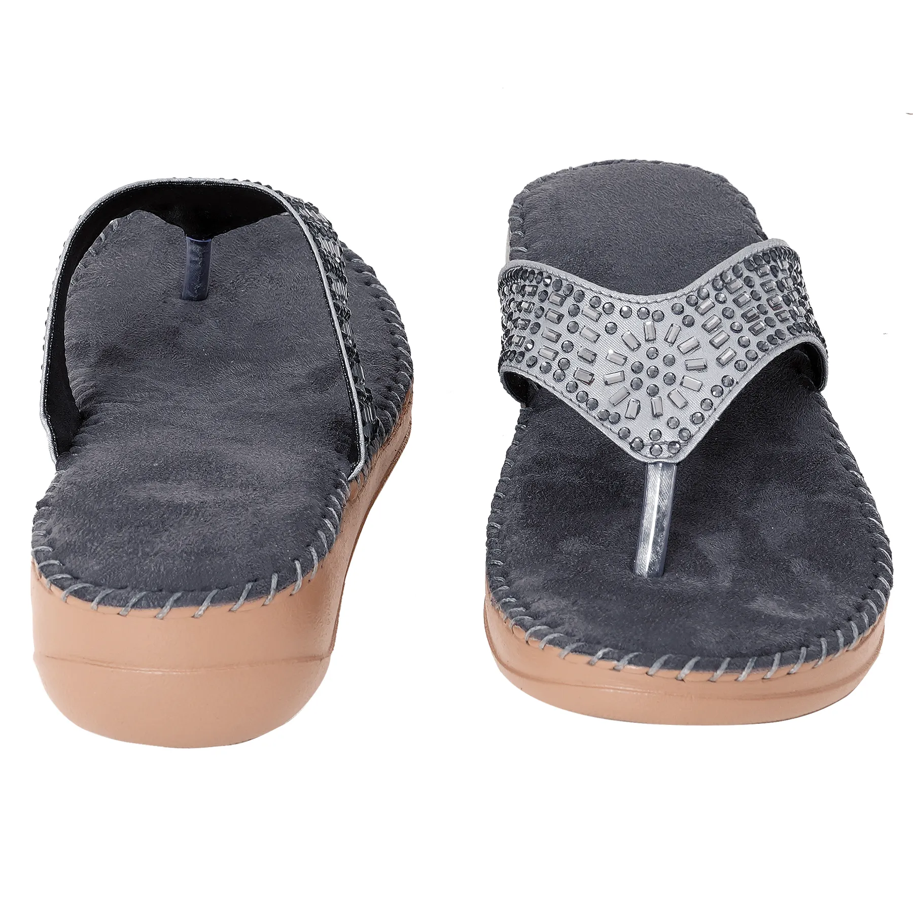 Liquitus OrthoCloud Support Hand Stiched  Luxe Comfort Steel Grey Pewter Velvet Therapy Flip Flop Slate Wellness Wedge Orthopaedic Flip Flop