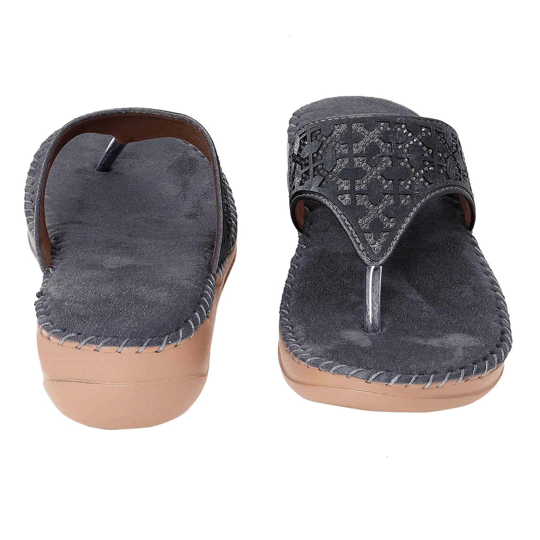 Liquitus OrthoCloud Support Hand Stiched  Luxe Comfort Charcoal  Gunmetal Velvet Therapy Flip Flop Storm Grey Wellness Wedge Orthopaedic Flip Flop