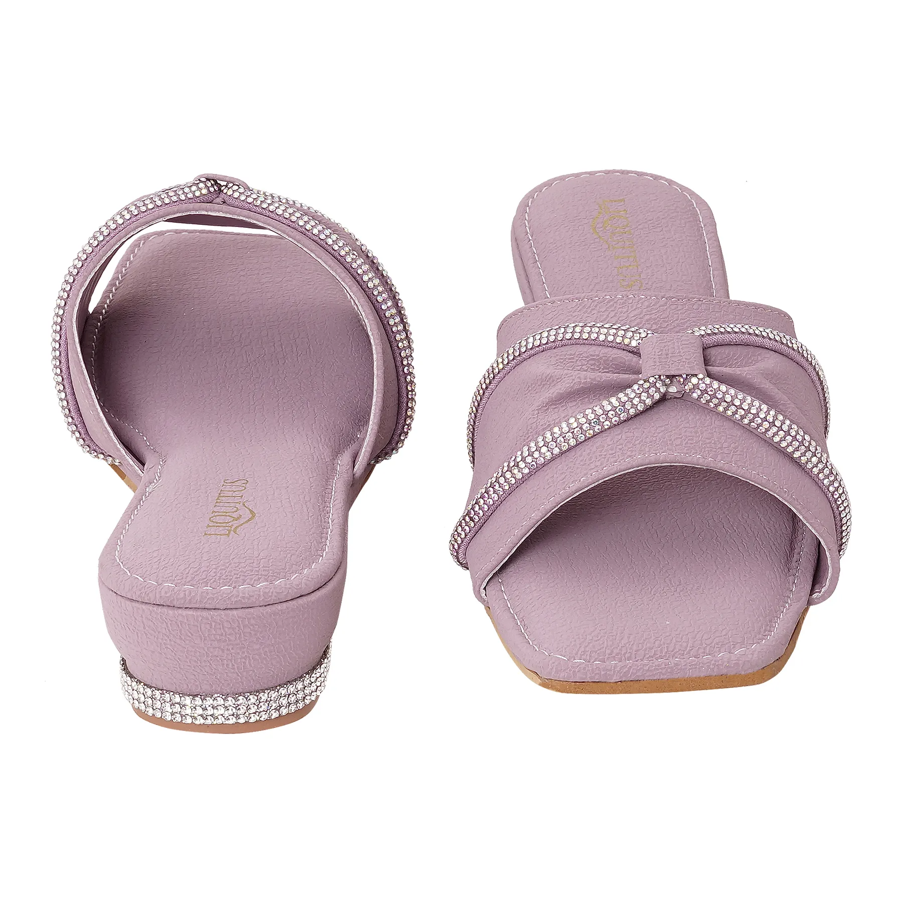 Liquitus Crystal Knot Lilac Twisted Elegance Lavender Knotted Grace Purple Lilac Bow Slide Sandal