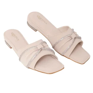 Liquitus Crystal Knot Cream Twisted Elegance Nude Knotted Grace Neutral Ivory Bow Slide Sandal