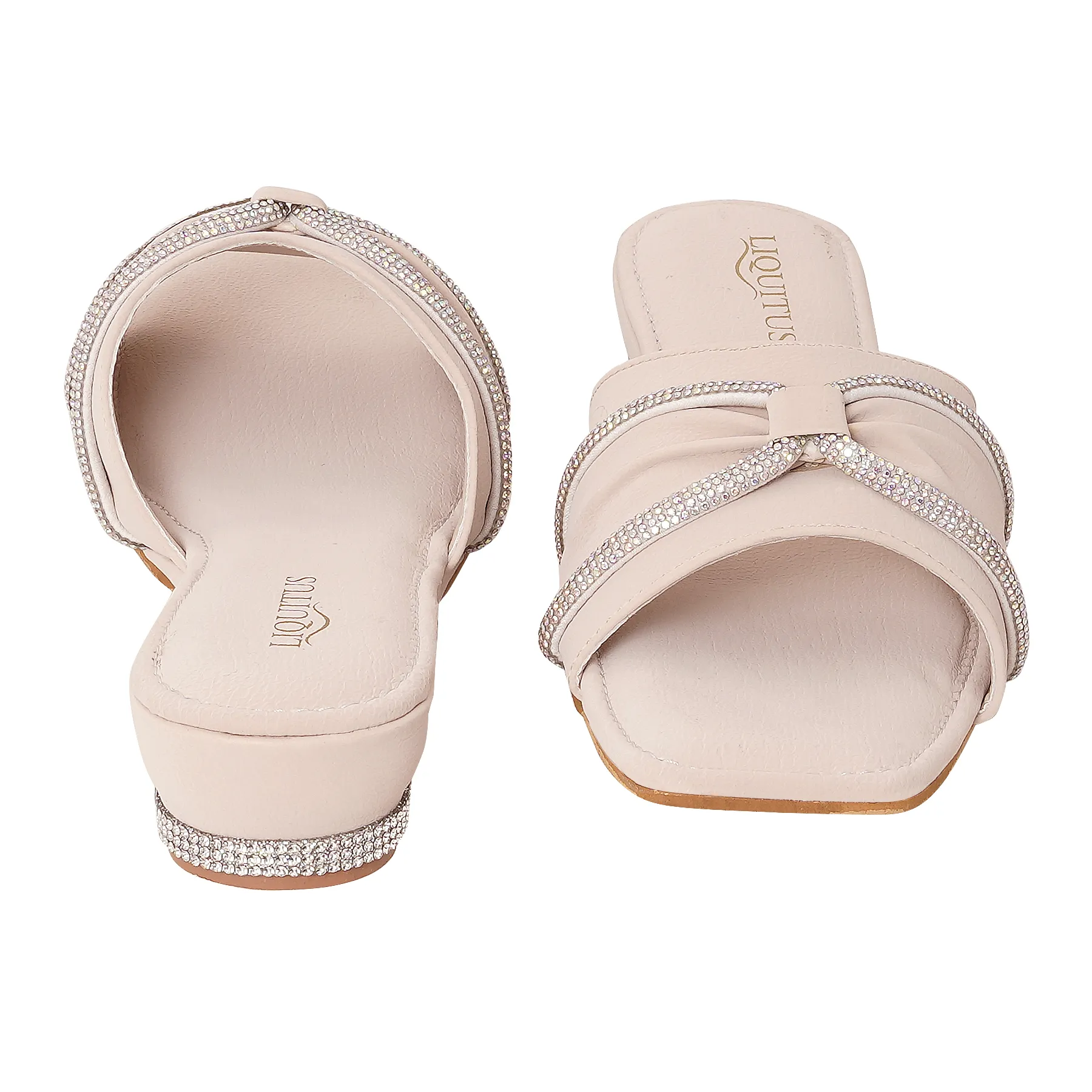 Liquitus Crystal Knot Cream Twisted Elegance Nude Knotted Grace Neutral Ivory Bow Slide Sandal