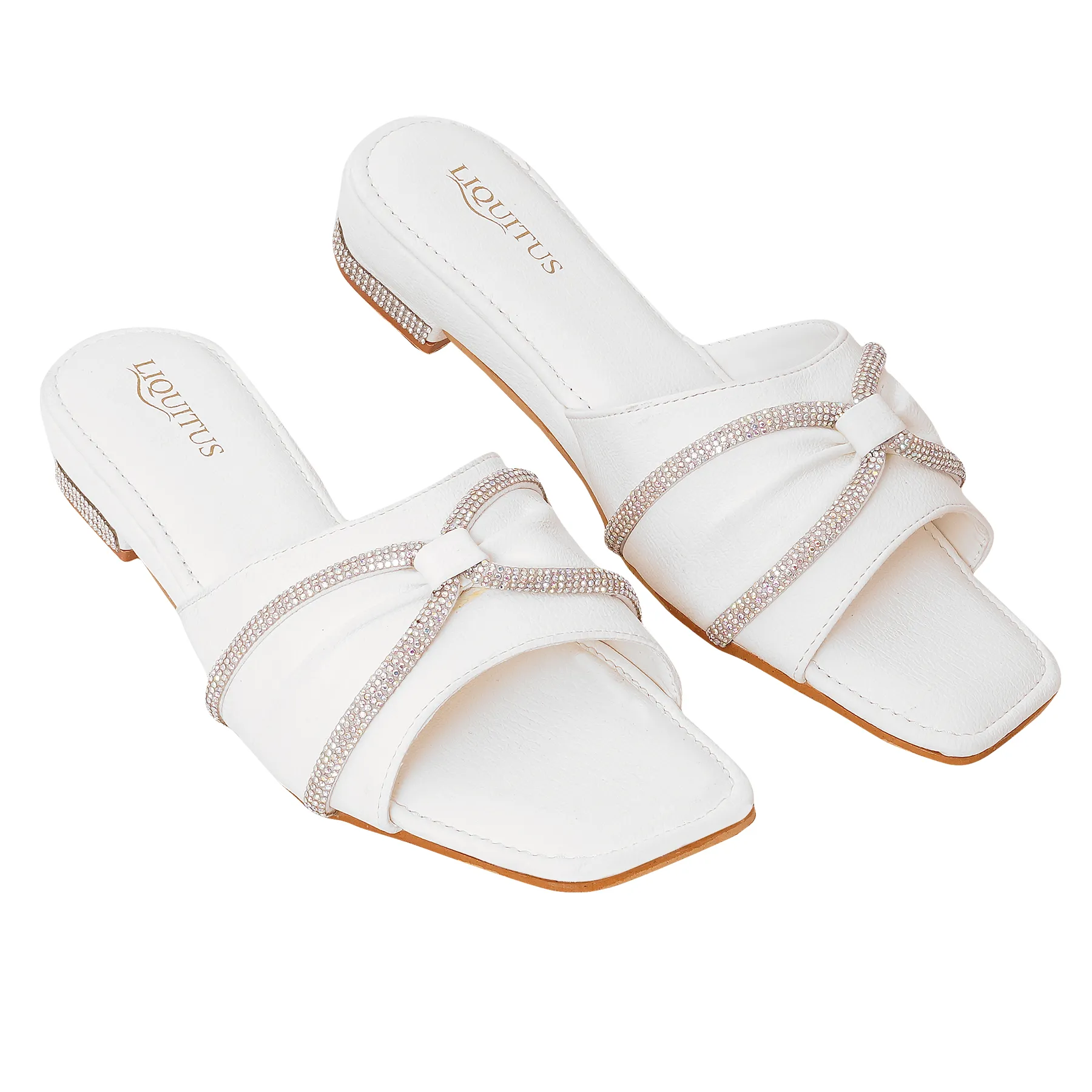 Liquitus Crystal Knot White Twisted Elegance Ivory Knotted Grace Blanc Pure White Bow Slide Sandal