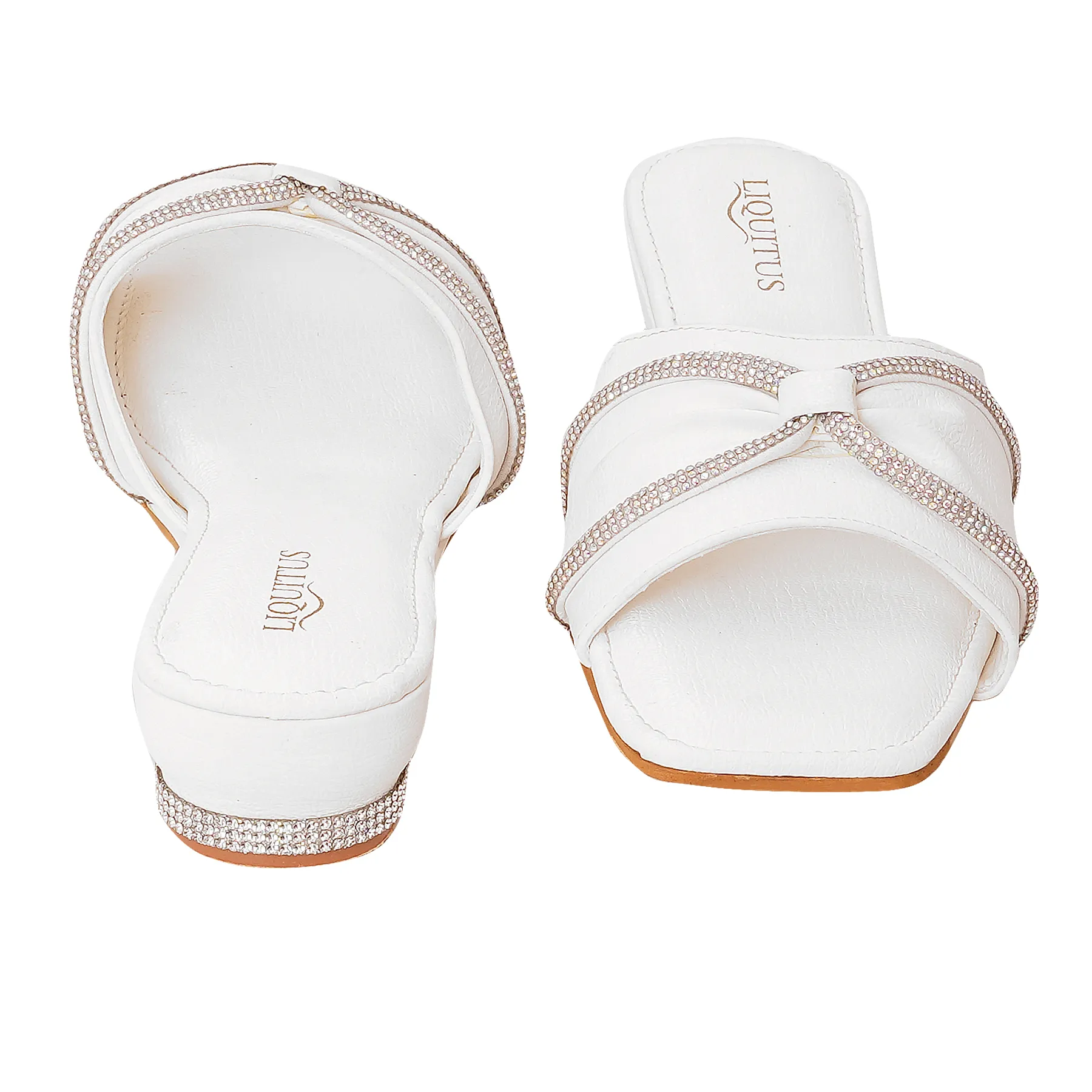 Liquitus Crystal Knot White Twisted Elegance Ivory Knotted Grace Blanc Pure White Bow Slide Sandal