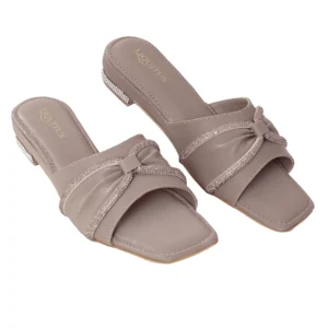 Liquitus Crystal Knot brown beige Twisted Elegance Chikoo Knotted Grace Caramel Warm Taupe Bow Slide Sandal