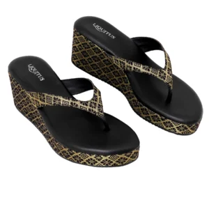 Festive Brocade Wedges for Women | Comfortable Slip-On Platform Sandals for Casual & Ethnic Wear - Black