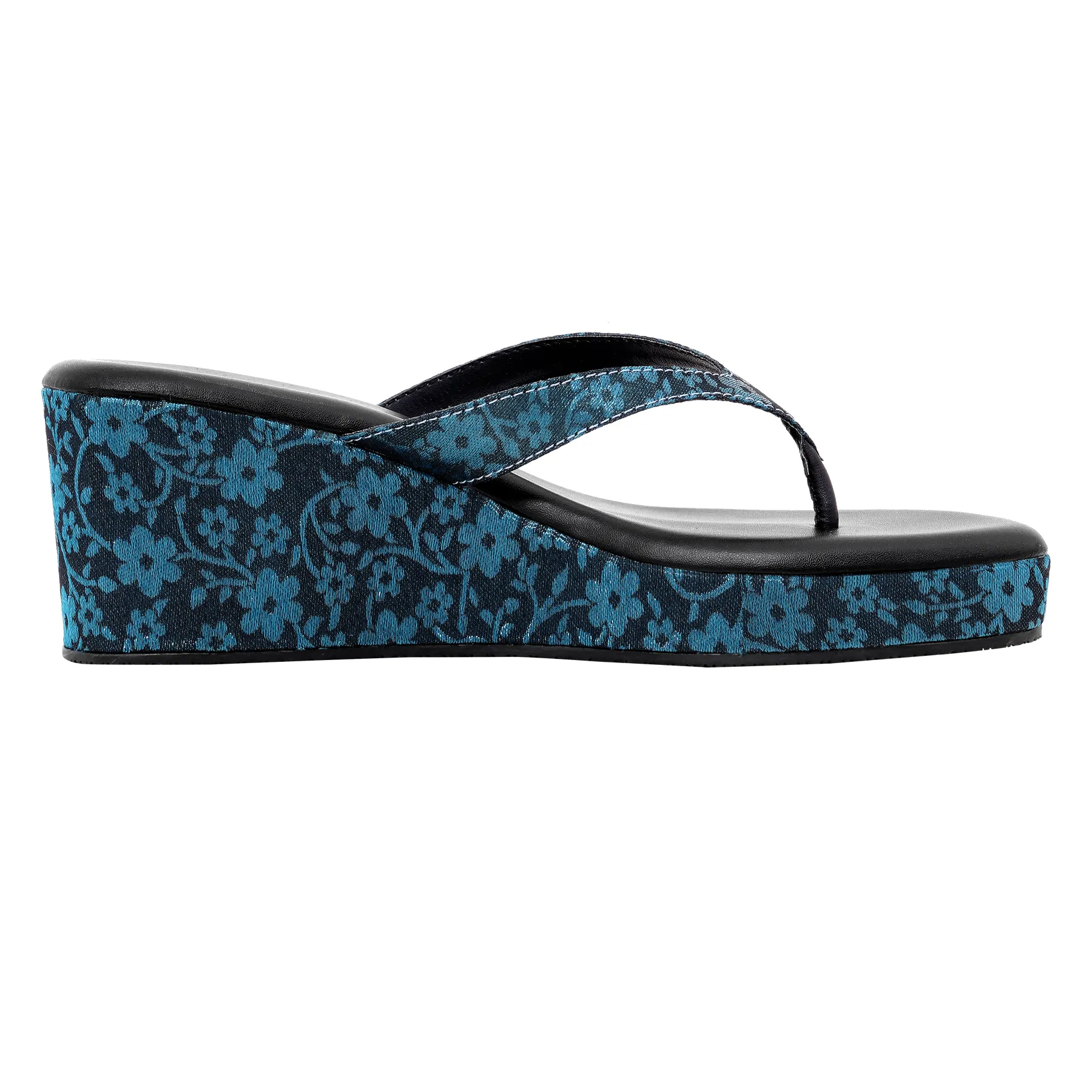 Festive Brocade Wedges for Women | Comfortable Slip-On Platform Sandals for Casual & Ethnic Wear - Blue