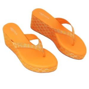 Festive Brocade Wedges for Women | Comfortable Slip-On Platform Sandalsfor Casual & Ethnic Wear - Yellow