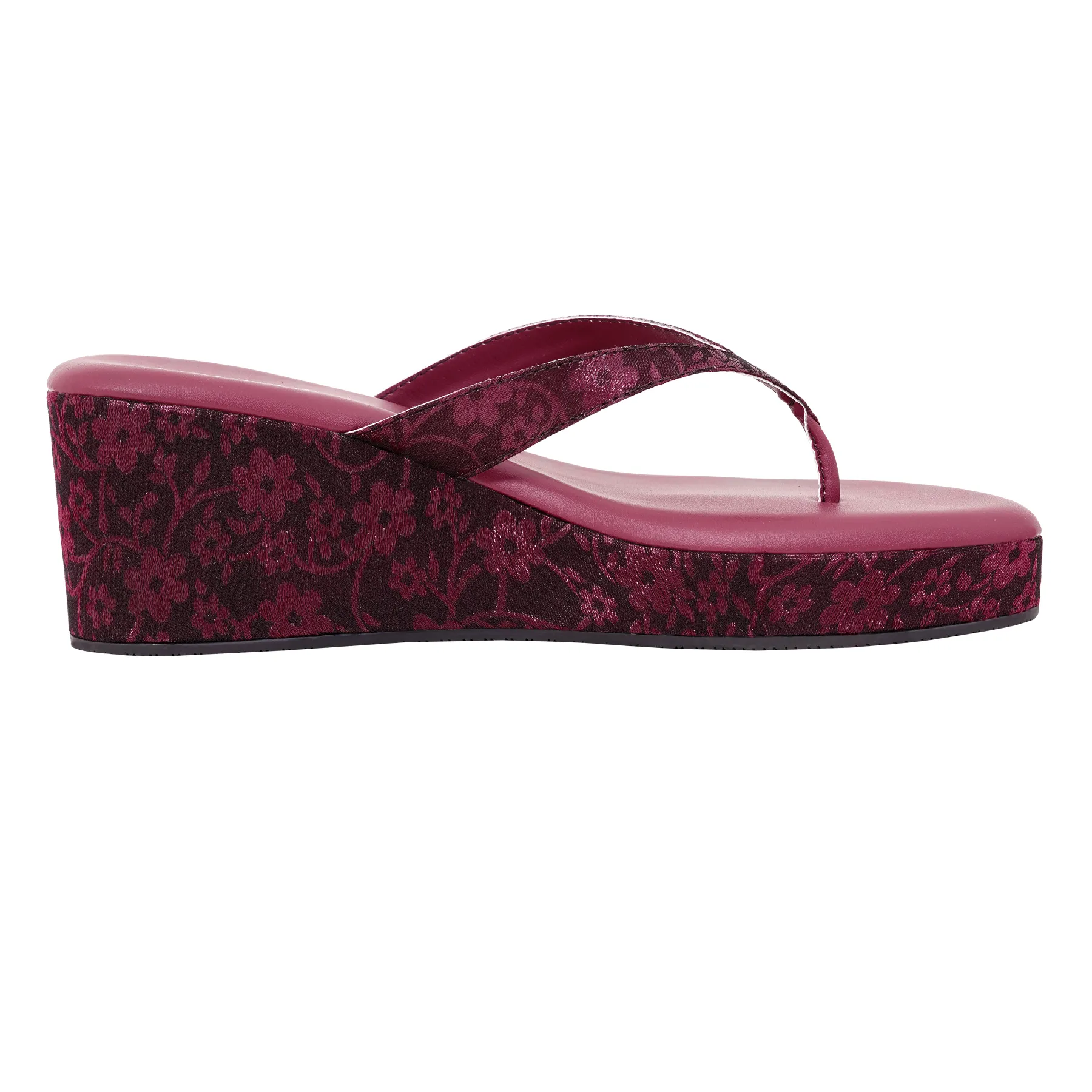 Festive Brocade Wedges for Women | Comfortable Slip-On Platform Sandals for Casual & Ethnic Wear- Maroon