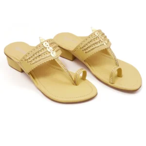 Liquitus Lemon Yellow Handcrafted Block Heel Kolhapuri Sandals with Gold Work